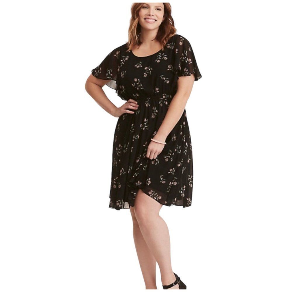 Torrid Black Floral Print Tear Drop Back Dress Size 2 (2X)